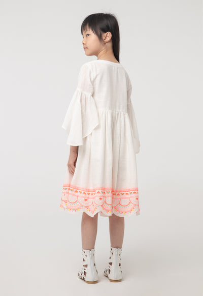 Scallop Embroidered Ruched Flounce Dress