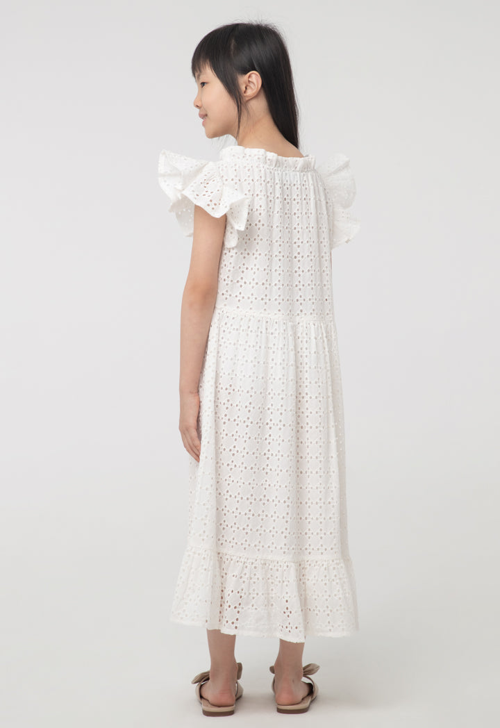 Schiffli Butterfly Frill Trim Eyelet Dress