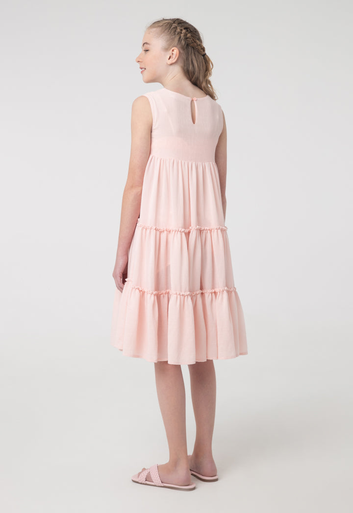 Solid Sleeveless Frill Tiered Flare Dress
