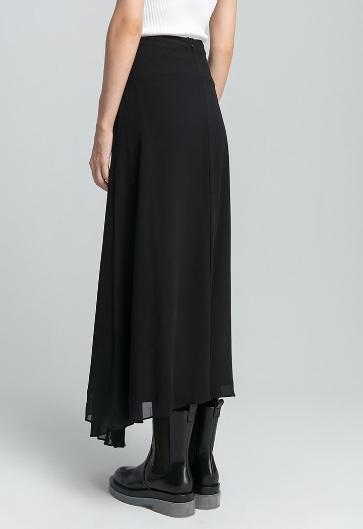 Asymmetrical Pleated Overlay Solid Skirt