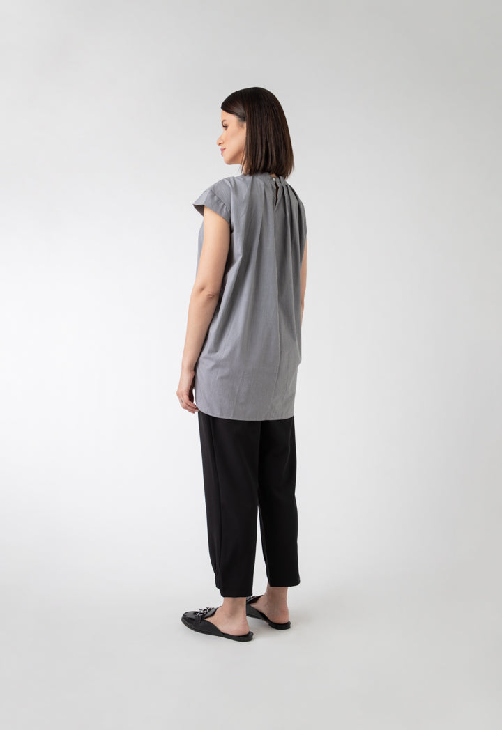 Pleated Neck Check T-Shirt