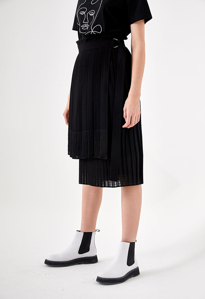 Pleated High Low Skirt