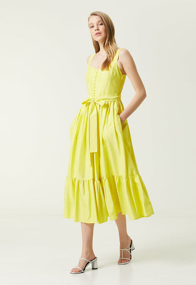 Club Waist Belted Midi Dress Yellow