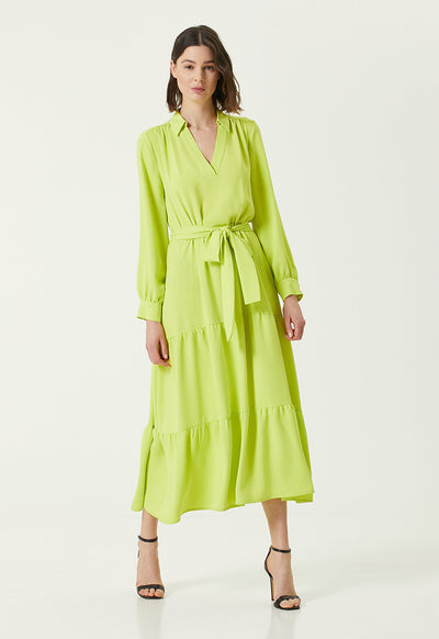 Collection Sash Detailed Midi Crepe Dress Green