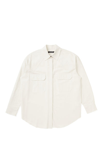 Academia Double Pocket Loose Shirt Beige