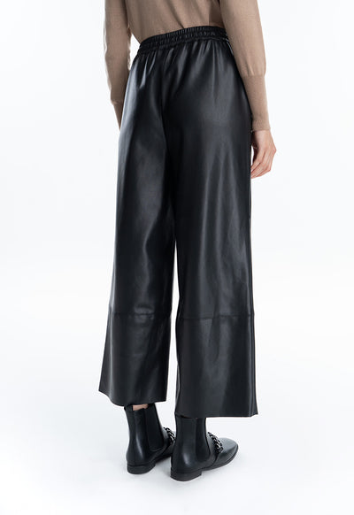 Leather Solid Straight Leg Trouser