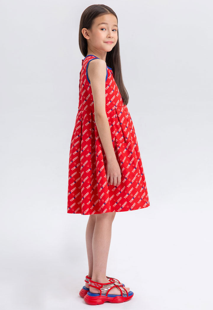 Tom And Jerry Box Pleat Printed Dress