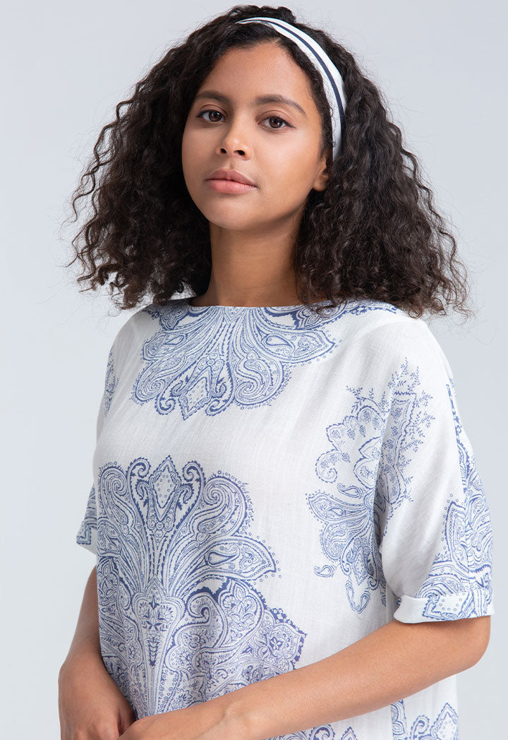 Paisley Placement Print Casual Dress
