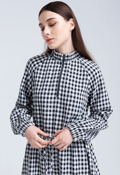 Raglan Sleeve Checkered Dress