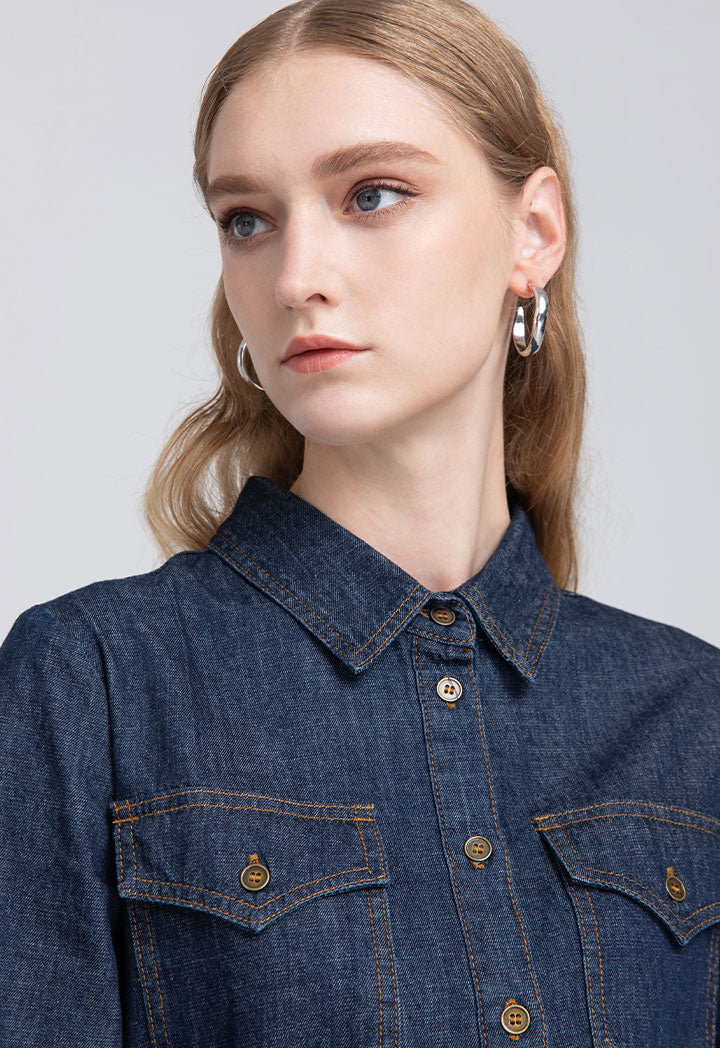 Solid Denim Midi Dress