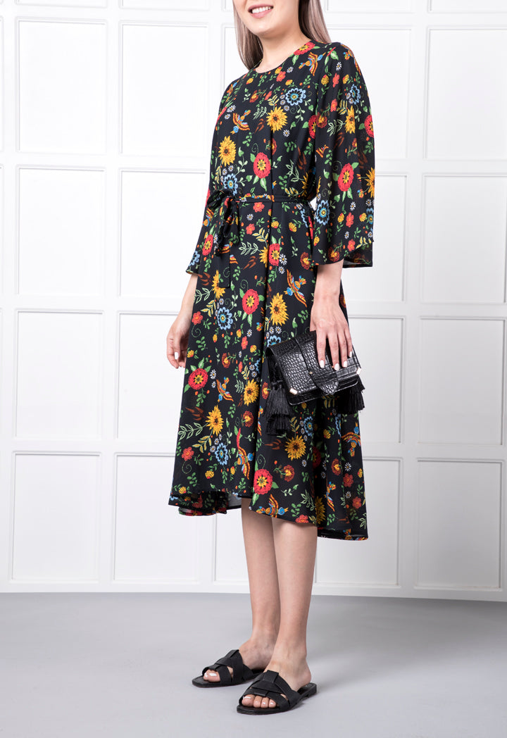Flowy Floral Round Neck  Dress