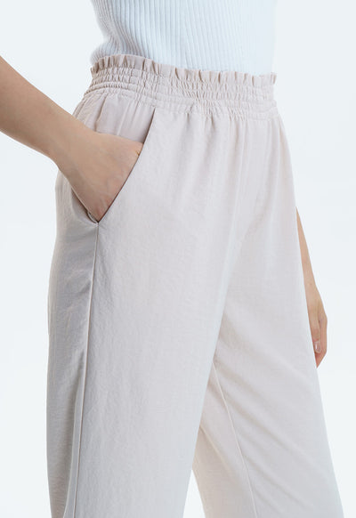 Solid Loose Fit Crinkled Trouser