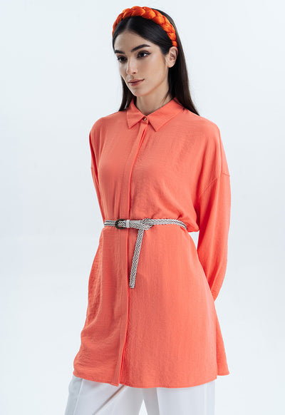 Oversized Solid Blouse With Side Slits