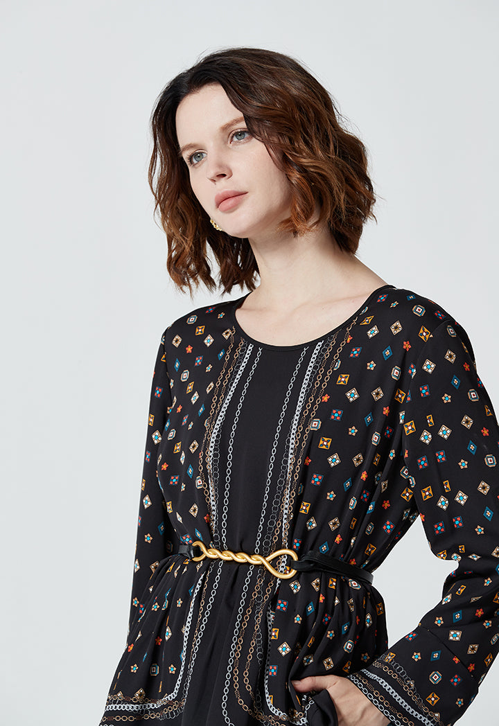 All Over Printed Elastic Waist Blouse