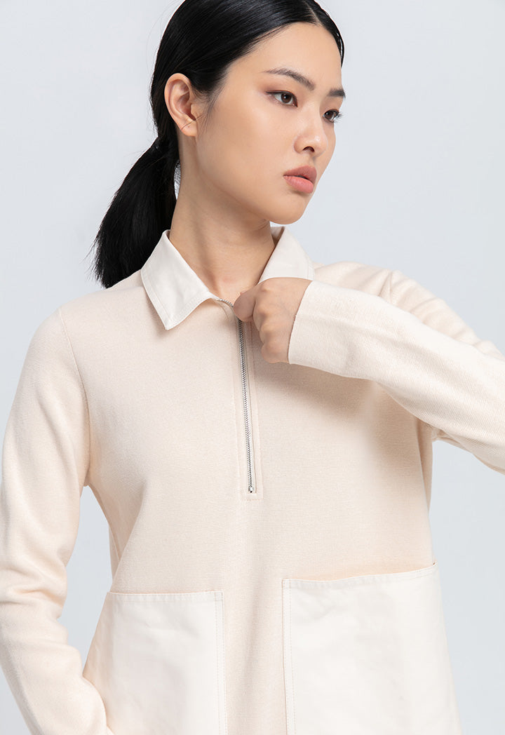 Patch Pocket Knitted Solid Blouse