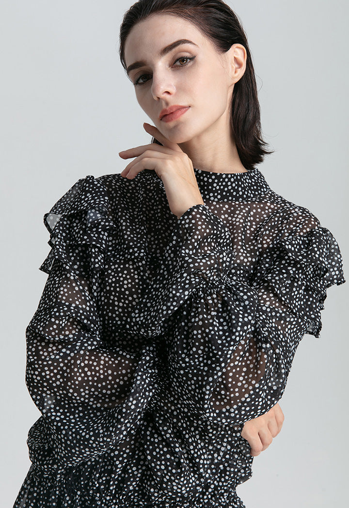 All Over Printed Ruffle Top