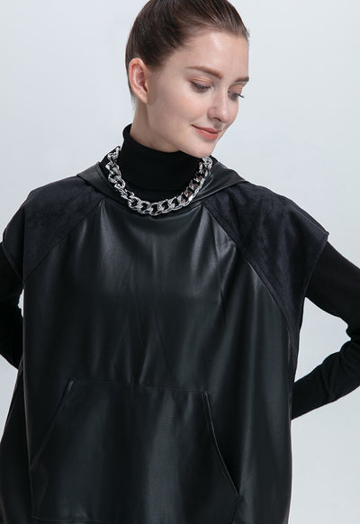 Faux Leather Solid Blouse