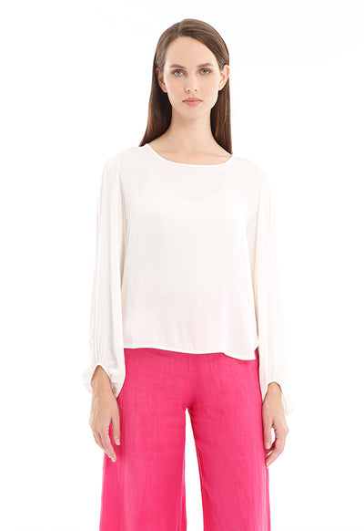 Solid Elasticated Sleeves Blouse