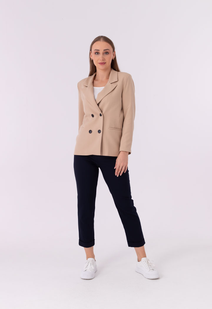 Classic Woven Double Breasted Solid Blazer