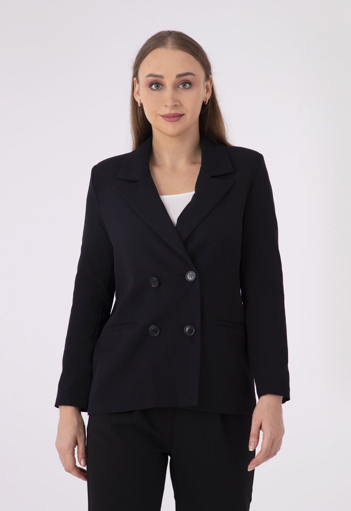 Classic Woven Double Breasted Solid Blazer