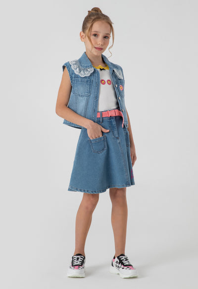 Pink Panther Belted Denim Skirt