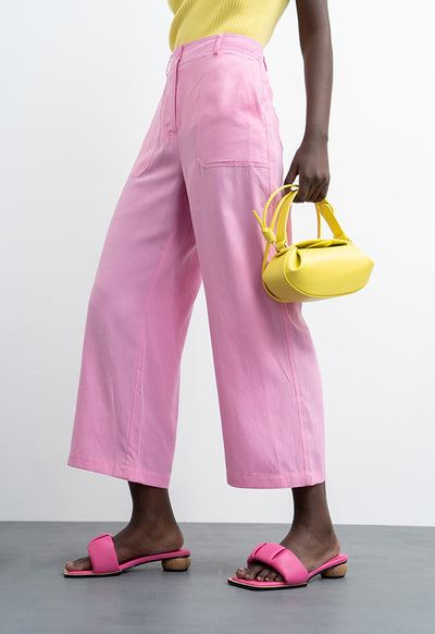 Solid Linen Pants With Rectangular Patch Pockets