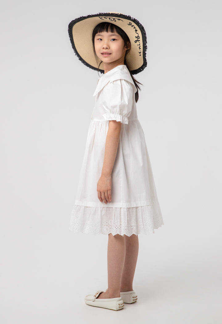 Solid Embroider Puff Scallop Dress
