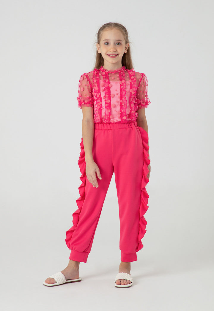 Plain High Rise Side Ruffle Cuff Neoprene Pants