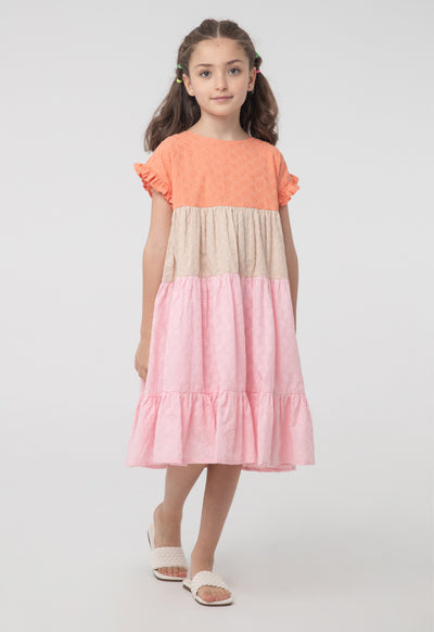 Ruffle Frill Trim Colorblock Tiered Dress