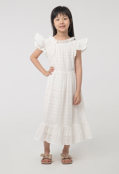 Schiffli Butterfly Frill Trim Eyelet Dress