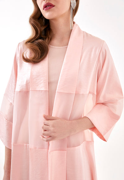 Sheer Trim Belted Maxi Kimono