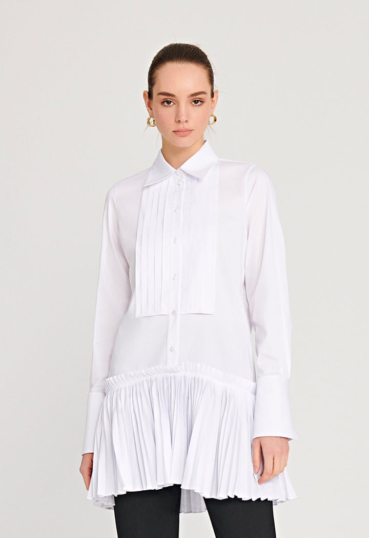 Allover Pleated Long Solid Shirt
