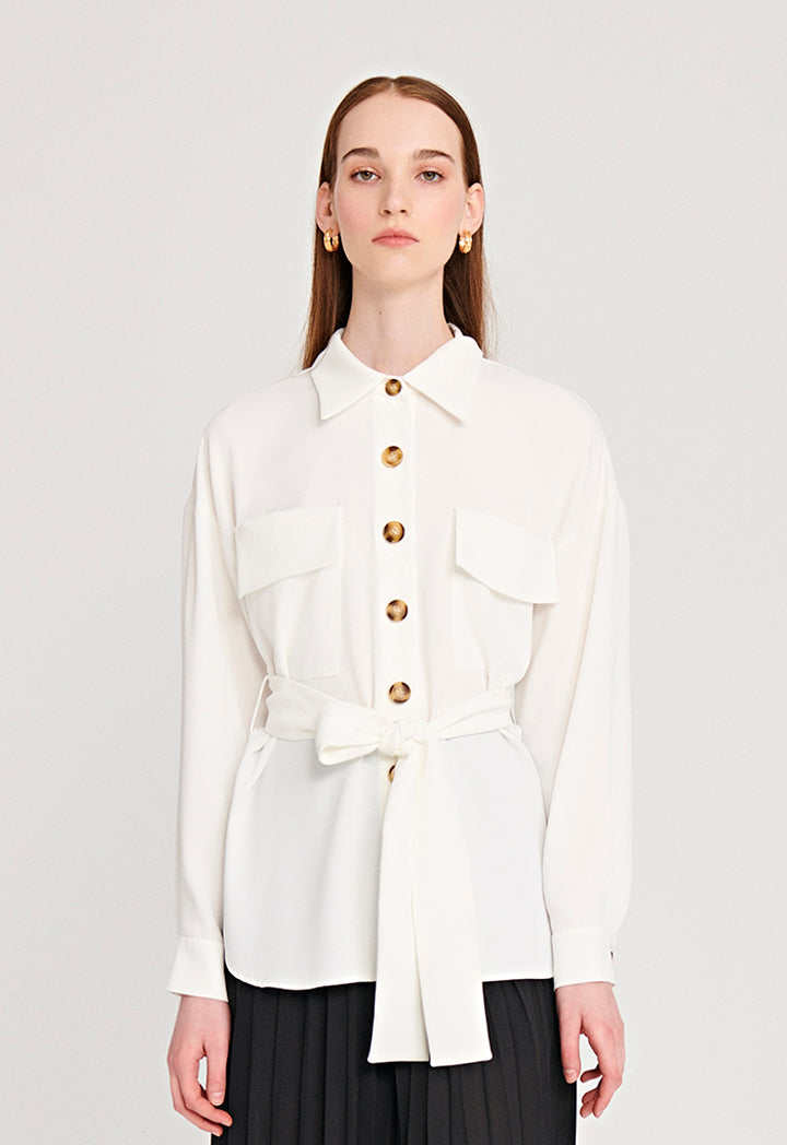 Rounded Hem Buttoned Blouse