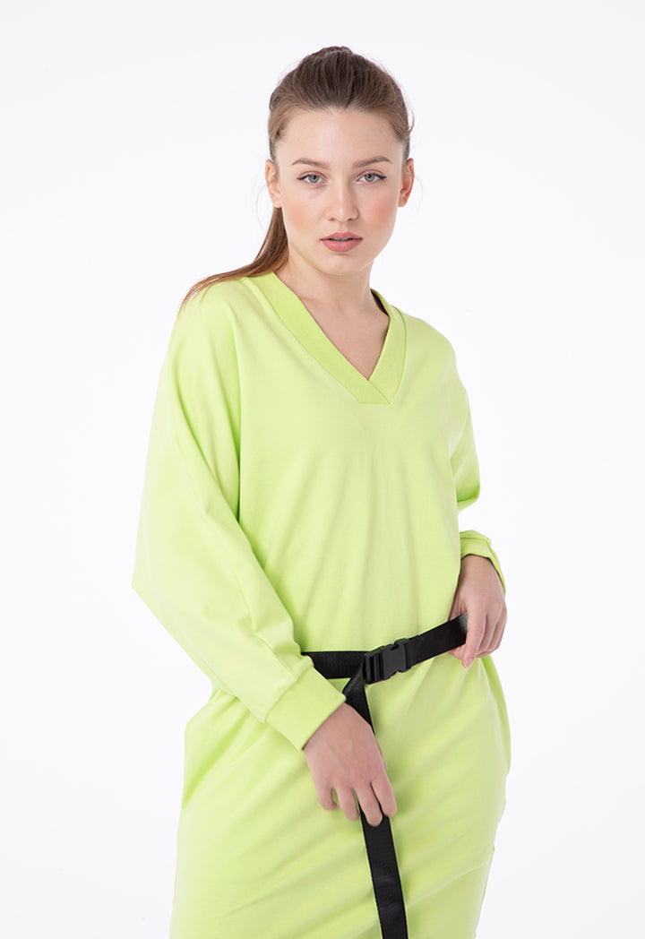 V Neck Belted Oversized Dress