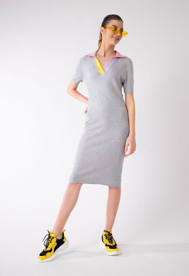 Shirt Collar Long Knitted Dress