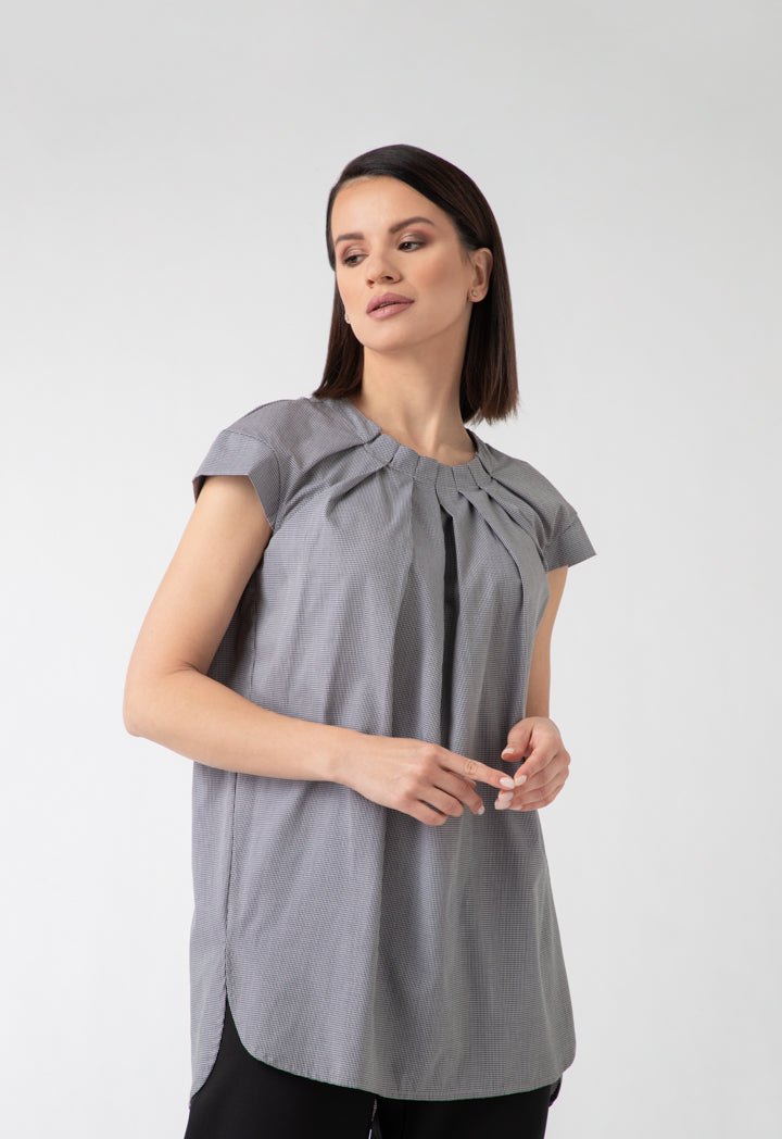 Pleated Neck Check T-Shirt