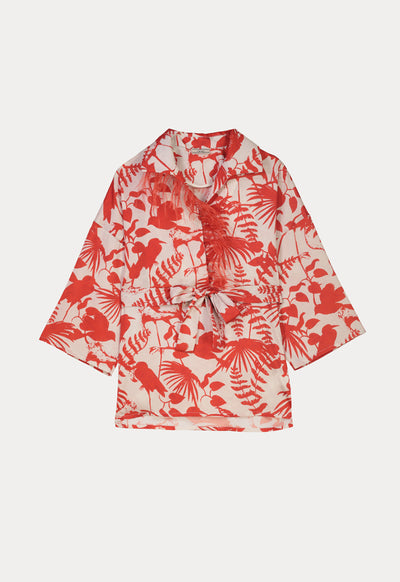 Leaf Printed Shirt With Feather Fringes