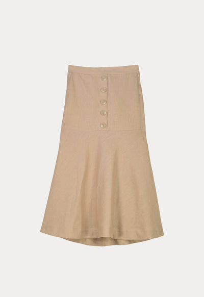 Solid Flared Skirt With Buttoned Details