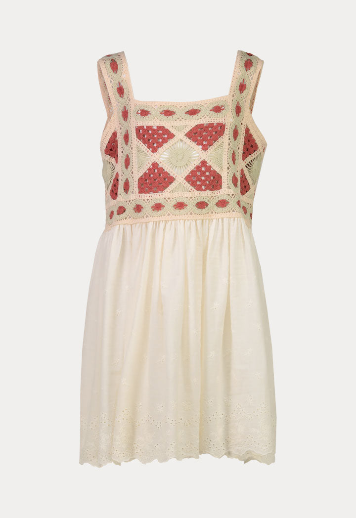 Crochet Contrasting Geometric Eyelet Dress