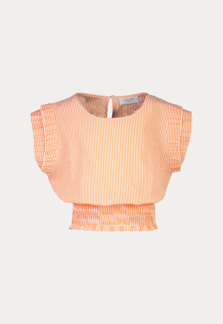 Elasticated Frill Trimmed Stripe Crop Tank Top Blouse