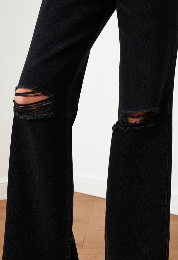 Ripped Detailed High Waist Wide Leg Jeans