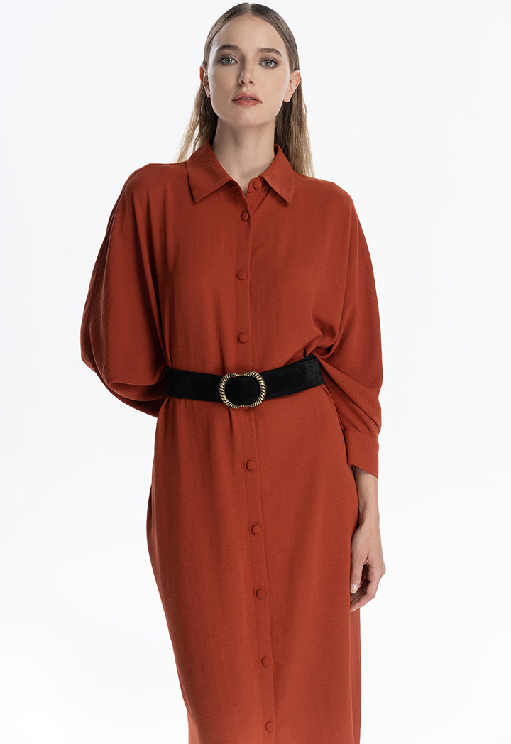 Self Fabric Button Oversized Batwing Maxi Dress – ZAY