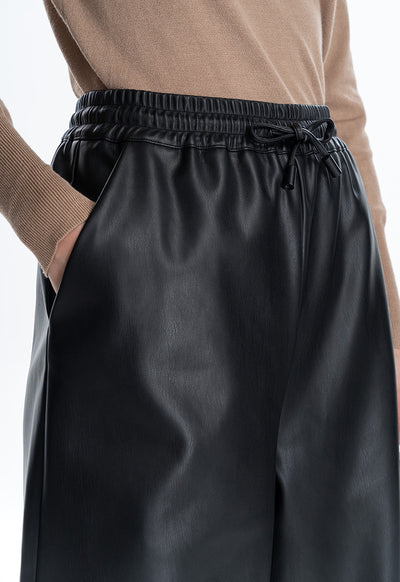 Leather Solid Straight Leg Trouser
