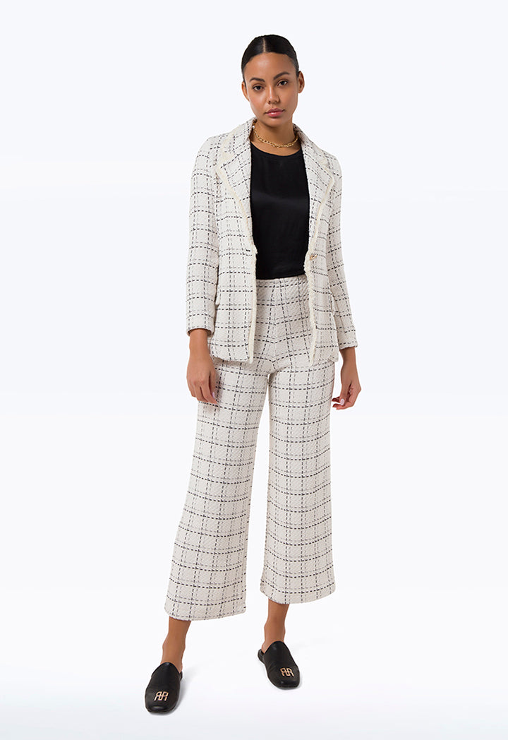 Knitted Texture Contrast Blazer - Work Style