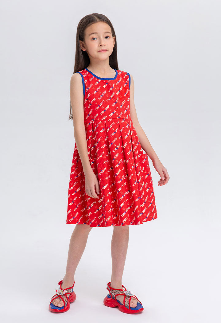 Tom And Jerry Box Pleat Printed Dress