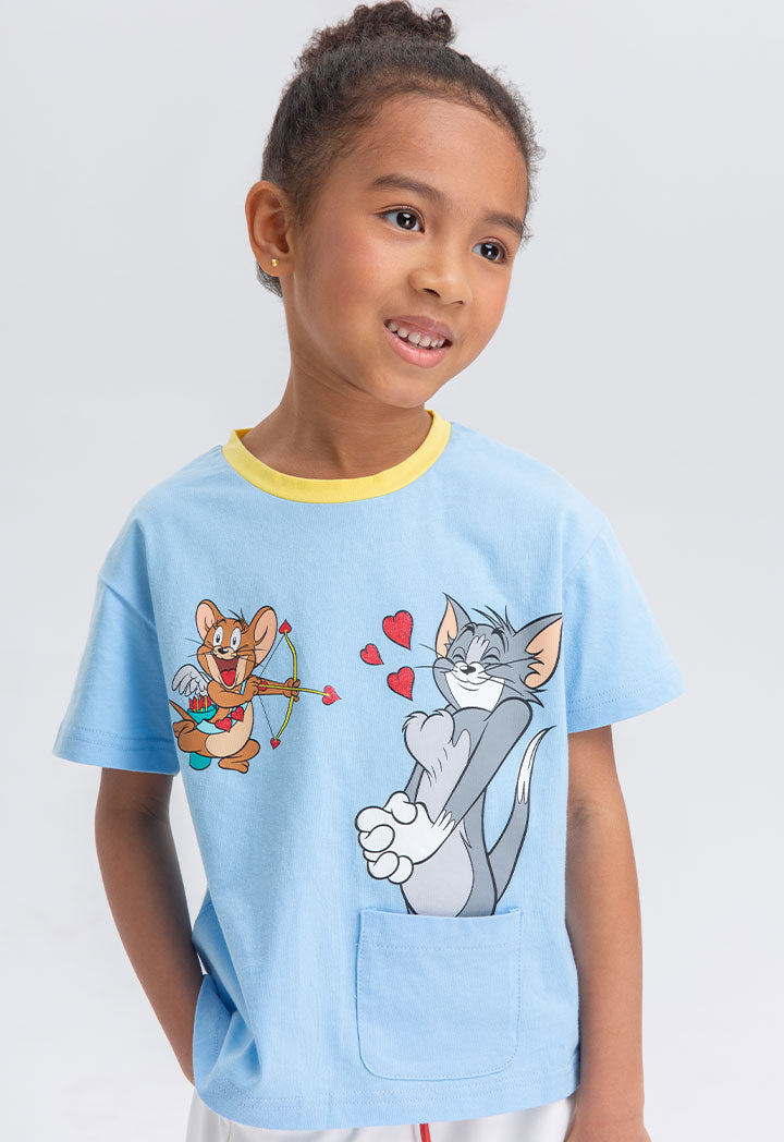 Tom And Jerry Contrast Neck Rib T-Shirt