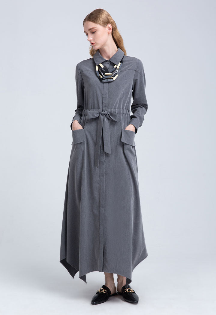 Wide Drawstring Maxi Shirt Dress