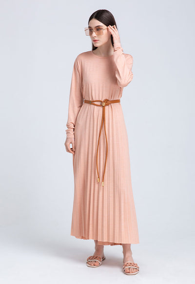 Knitted Multi Pleated Solid Dress