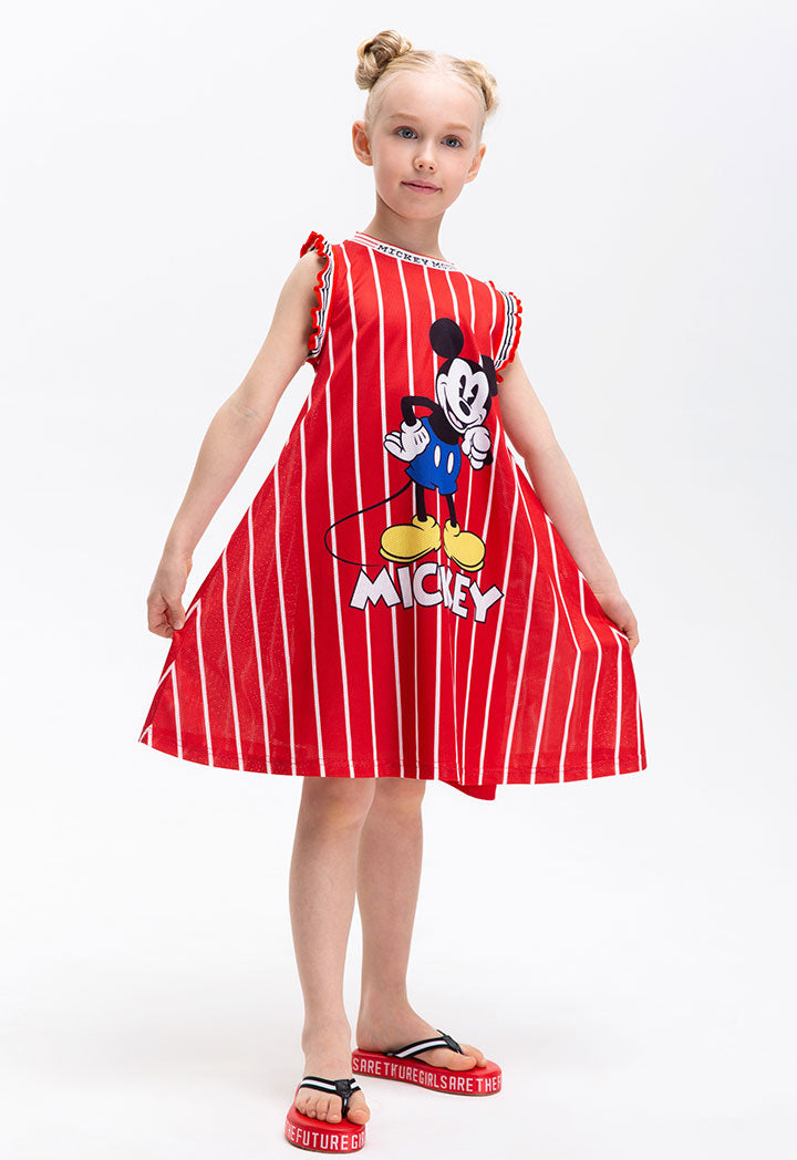 Mickey Mouse Striped Mesh Ruffle Rib Dress