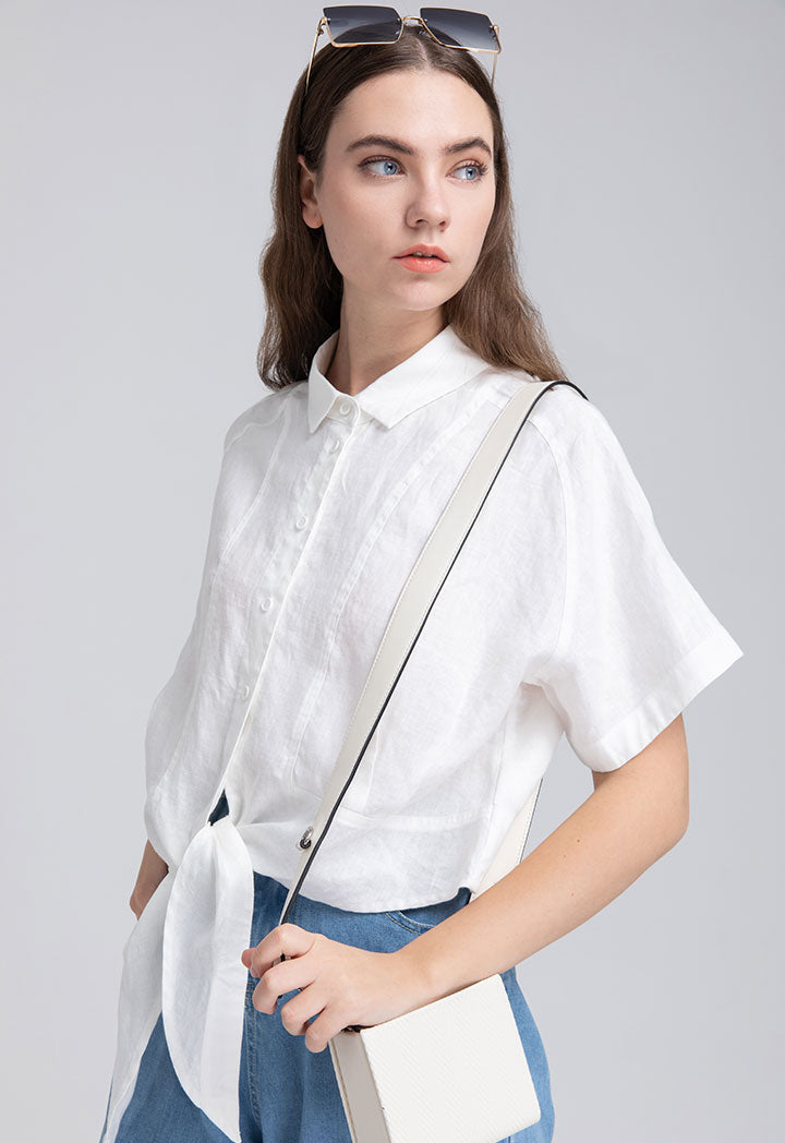 Tie Detailed Bottom Solid Shirt